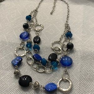 Silver necklace with blue and black beads!!